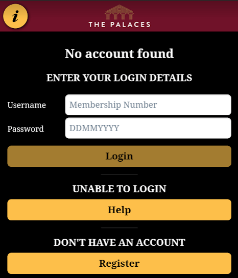 app login Palaces App Login Screen